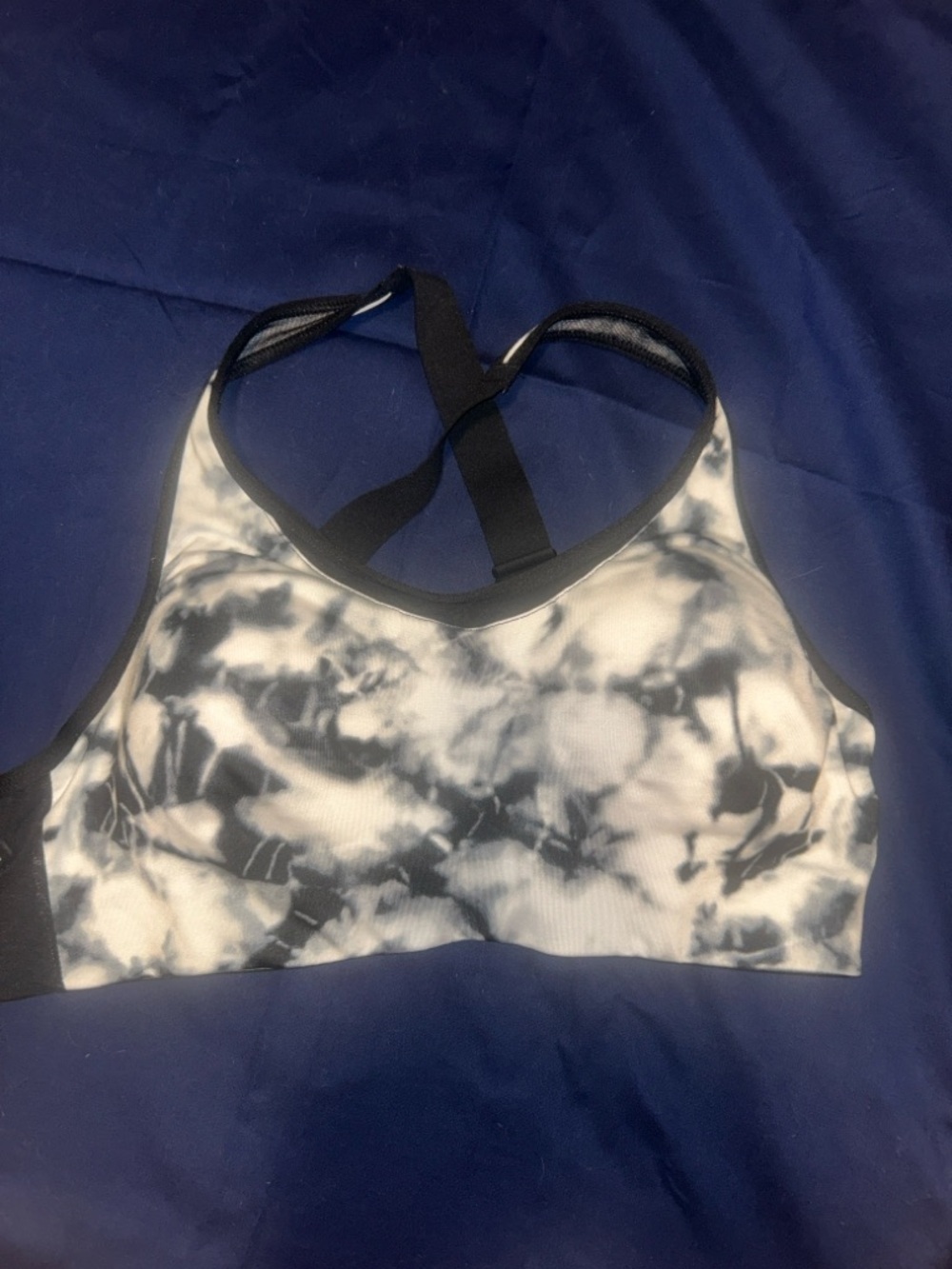 PINK Victoria's Secret Black & White Tie-Dye Strappy Sports Bralette